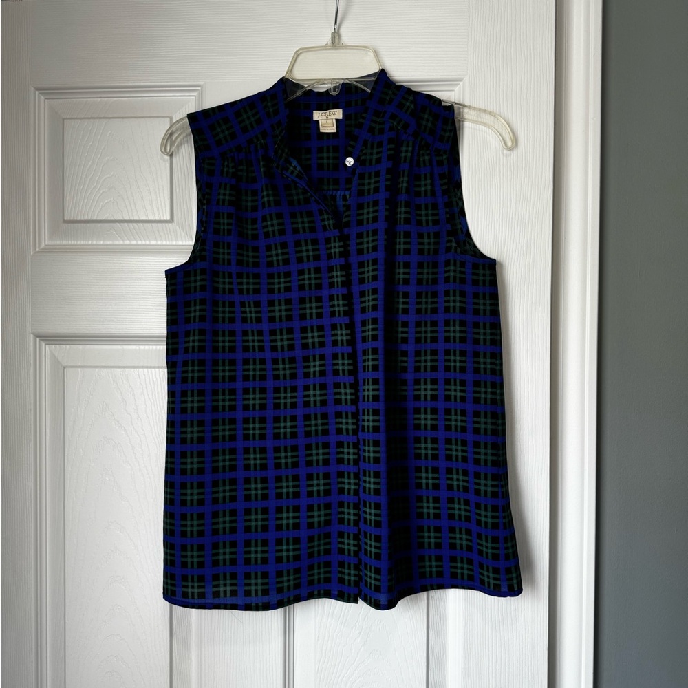 J. Crew Sleeveless Plaid Button-Front Camisole in Navy and Green